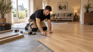 Pose de parquet flottant dans un séjour — Beauvais