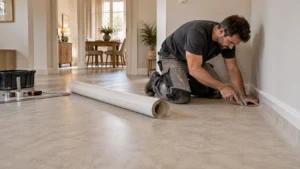 Pose d’un sol souple dans un intérieur rénové — Noyon