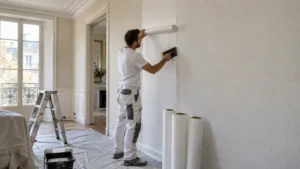 Pose de toile de verre avant peinture — Compiègne