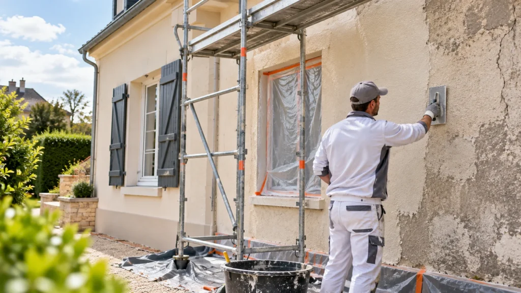 Ravalement de façade Oise sur une maison en rénovation