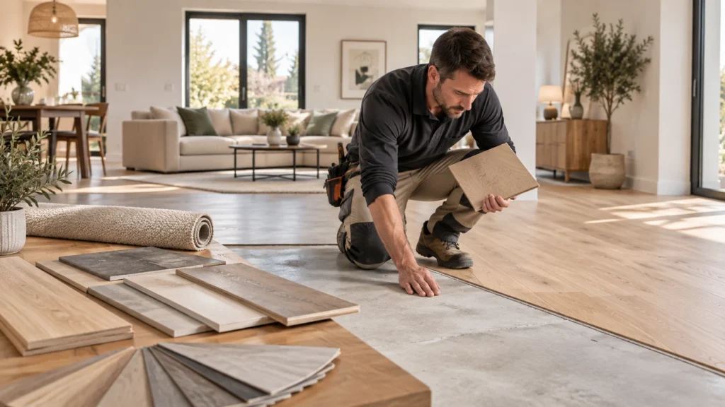 Revêtements de sol Oise dans un intérieur rénové avec parquet en bois